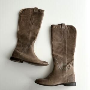 Frye 77534 Paige Tall Riding Low Heel Taupe Gray Boot 7 B